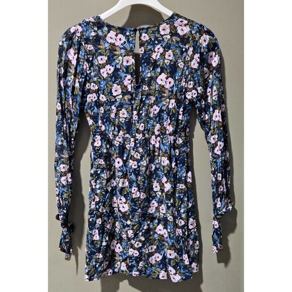 Wild Fable Keyhole Back Navy Blue & Floral Long Sleeve Mini Dress -- Size Small - Picture 5 of 8